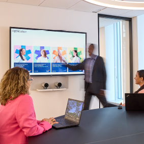 Employee presentation in a meeting room