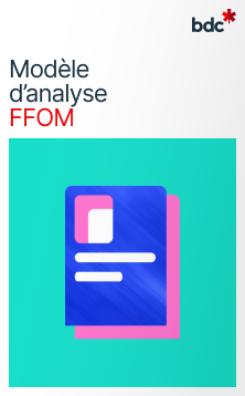 Illustration d'un document aux couleurs vives avec le texte Modèle d'analyse FFOM