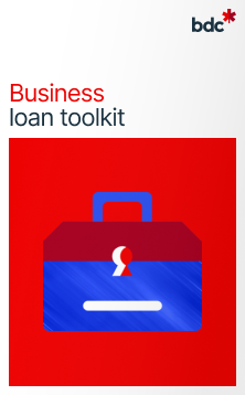 Illustration of a red toolkit with the text Business Loan Toolkit