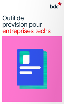 Illustration d'un document aux couleurs vives avec le texte outil de prévision pour entreprises techs