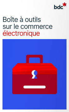  Illustration d'une boîte à outils rouge avec le texte Boîte à outils sur le commerce électronique