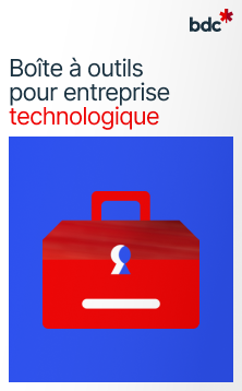  Illustration d'une boîte à outils rouge avec le texte Boîte à outils pour entreprise technologique