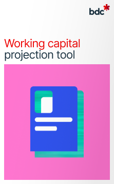 Illustration of a document in bright colors with the text working capital projections tool