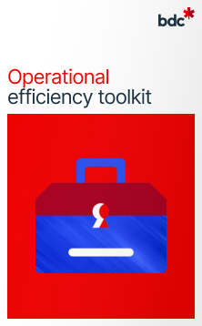 Illustration of a blue toolkit with the text Operational efficiency toolkit
