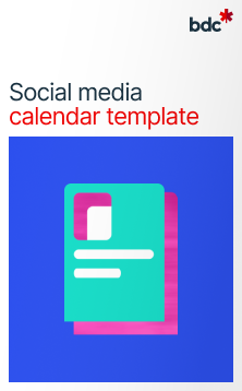 Illustration of a document in bright colors with text Social media calendar template