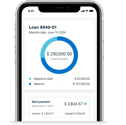 phone screen showing a loan and the next payment due