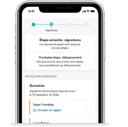 Example de demande de prêt sur l'application bdc