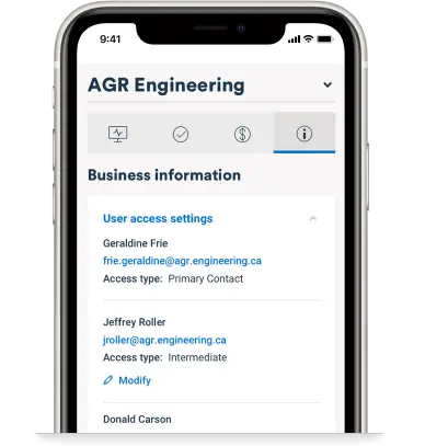 phone screen showing a business information page on the bdc app