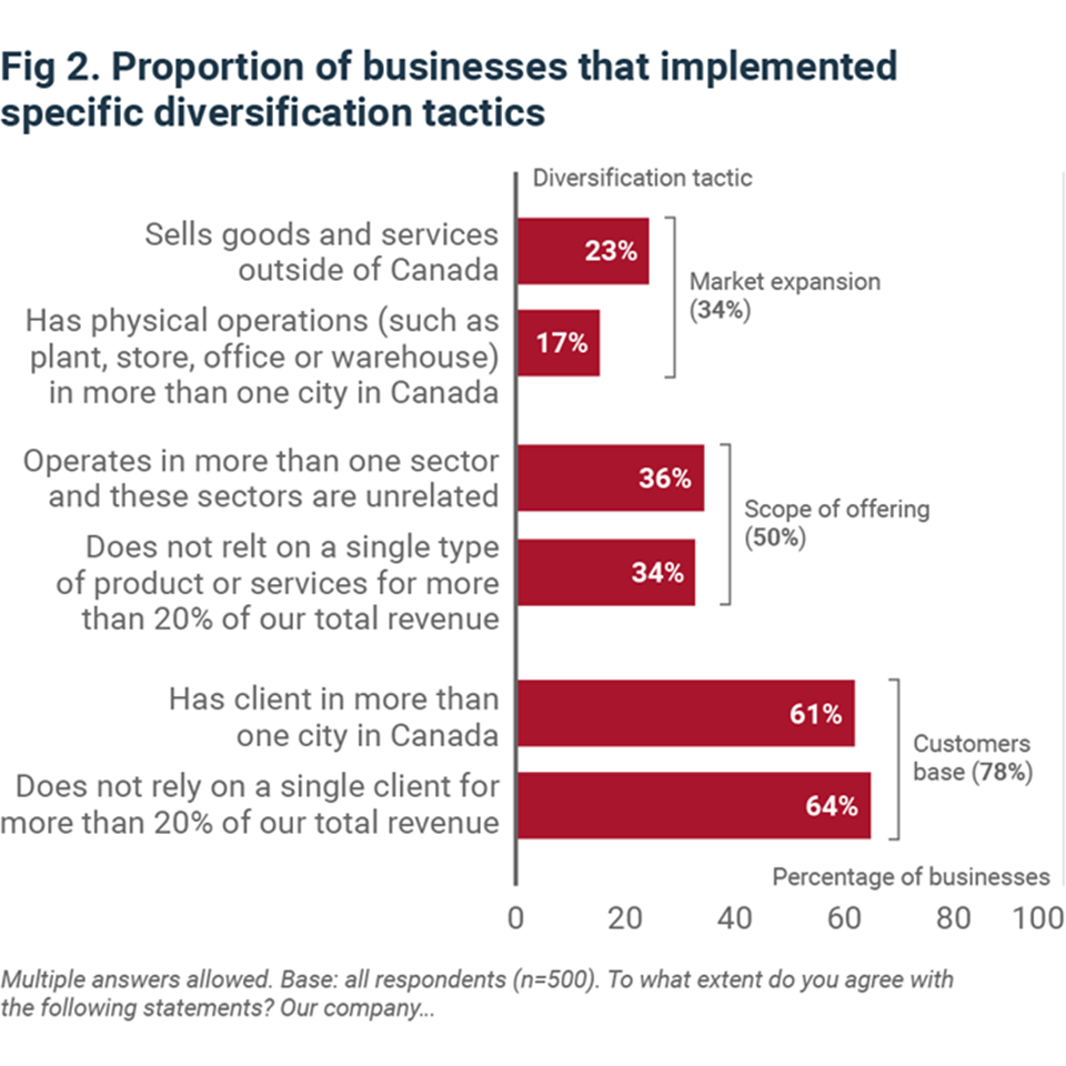 Bar chart showing proportion of businesses that implemented specific diversification tactics
