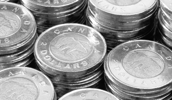 gros plan de pièces de deux dollars canadiens