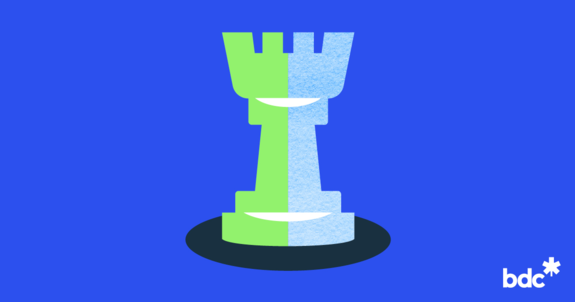 Illustration of a man moving a giant chess piece, business strategy and planning blog