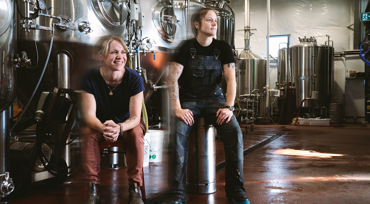 Alicia MacDonald and Sonja Mills in the Port Rexton Brewing Company factory