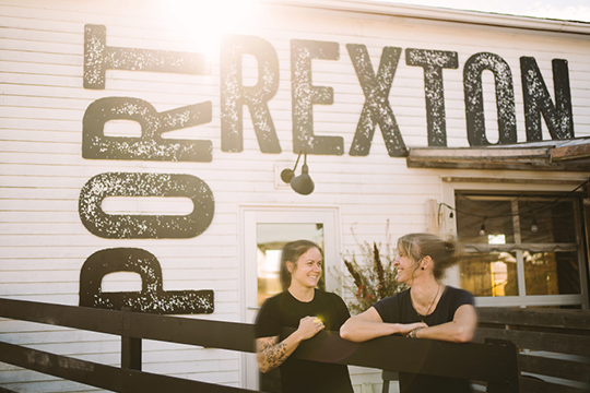Alicia MacDonald and Sonja Mills in front of Port Rexton Brewing Company