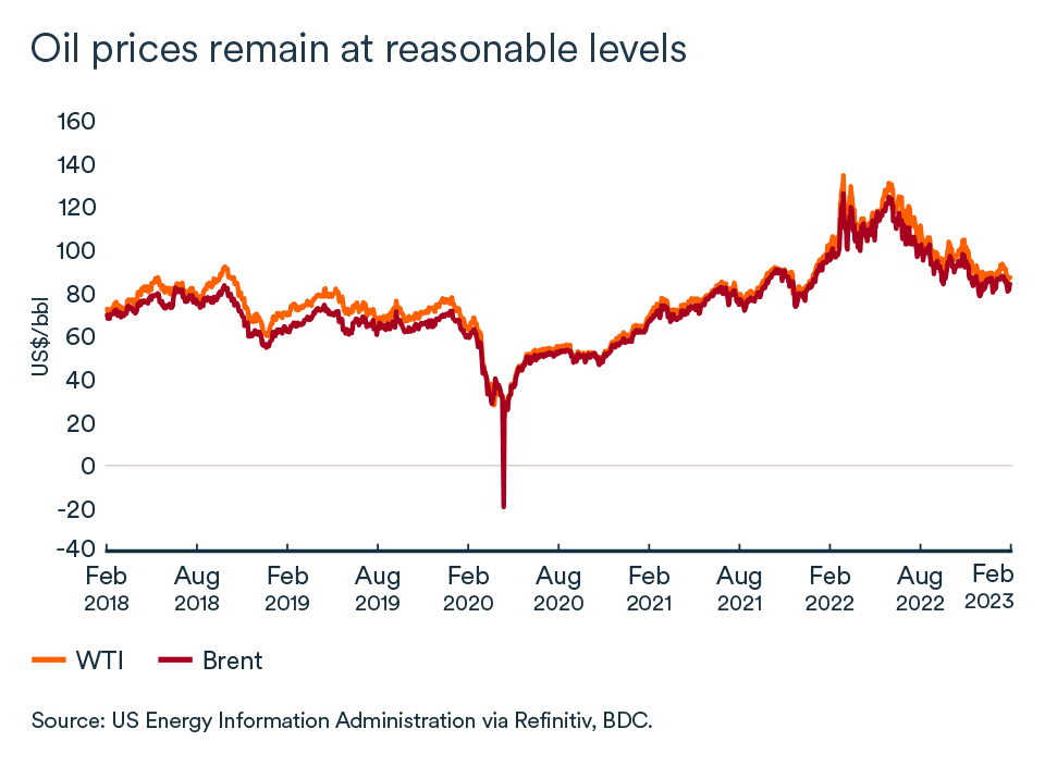MEL February 2023 graph, Oil prices