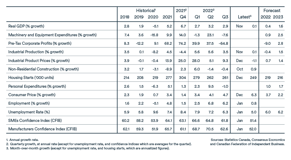 MEL February 2023 graph: Canada indicators table