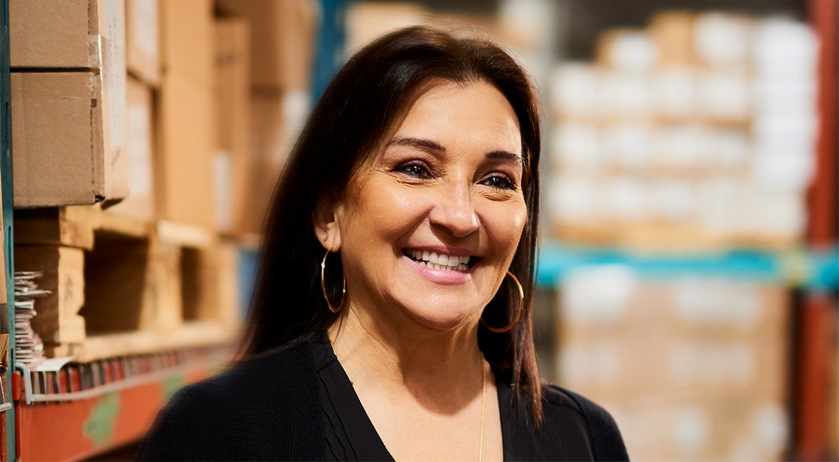Susan Robinson in a Torpedo Marketing warehouse