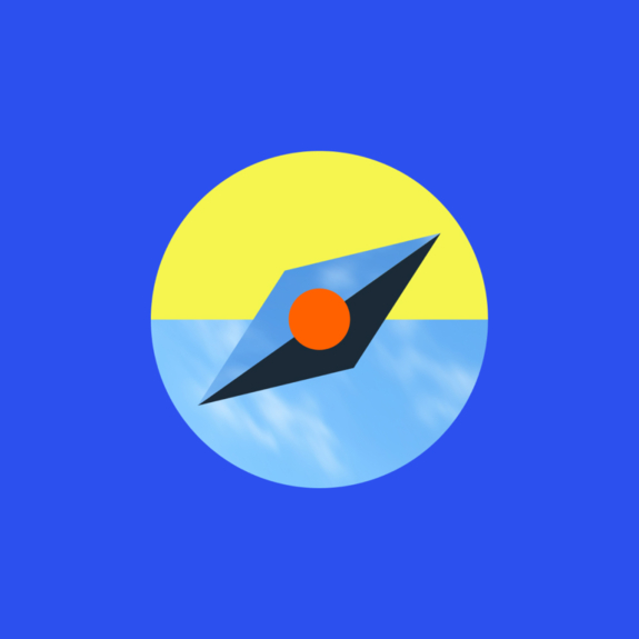 illustration d'une boussole et d'un ciel ensoleillé avec des nuages