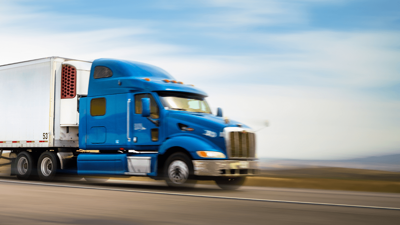 blue truck in movement