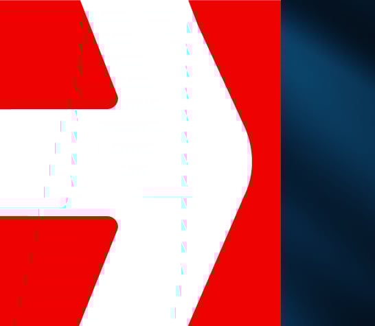 White arrow pointing right with red background and blue texture