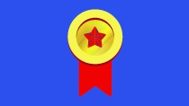 red star on gold medal on a blue background