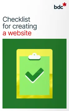 Illustration of a clipboard in bright colors with the text Checklist for creating a website