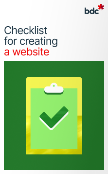 Illustration of a clipboard in bright colors with the text Checklist for creating a website