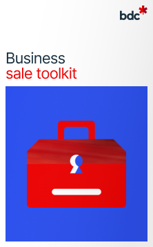 Illustration of a red toolkit with the text Business Sale Toolkit