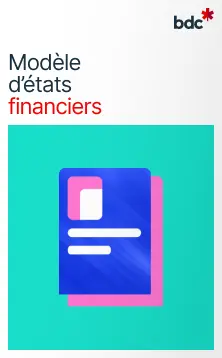 Illustration d'un document papier aux couleurs vives avec le texte Modèle d'états financiers