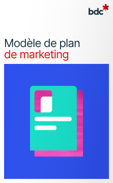Illustration d'un document papier aux couleurs vives avec le texte Modèle de plan marketing