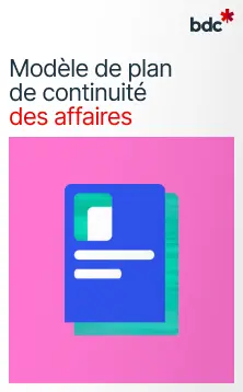 Illustration d'un document aux couleurs vives avec le texte Modèle de plan de continuité des affaires