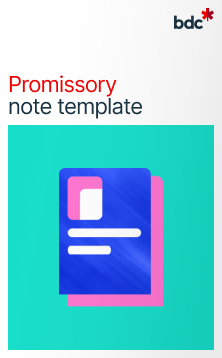 Illustration of a paper document in bright colors with text Promissory note template