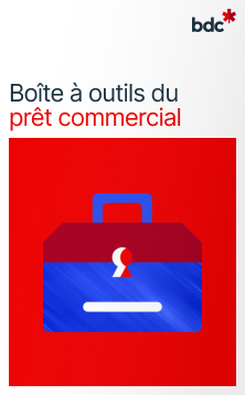 Illustration d'une boîte à outils rouge avec le texte Boîte à outils du prêt commercial