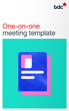 Illustration of a paper document in bright colors with text One-on-one meeting template