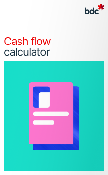 Illustration of a paper document in bright colors with text Cash flow Calculator