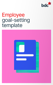 Illustration of a paper document in bright colors with text Employee goal-setting template
