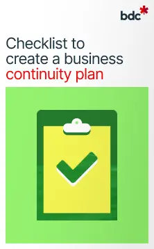 Illustration of a checklist in bright greens with the text Checklist to create a business continuity plan