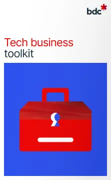 Illustration of a red toolkit with the text Tech Business Toolkit
