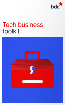 Illustration of a red toolkit with the text Tech Business Toolkit