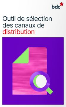  Illustration d'un document violet et d'une loupe avec le texte Outil de sélection des canaux de distribution