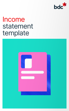 Illustration of a paper document in bright colors with text Income statement template