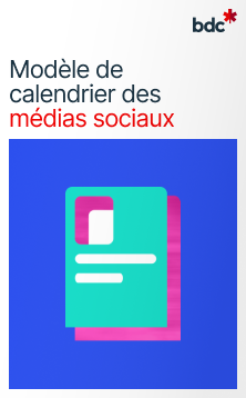 Illustration d'un document aux couleurs vives avec le texte Modèle de calendrier des médias sociaux