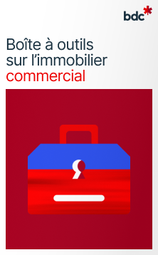 Illustration d'une boîte à outils rouge avec le texte Boîte à outils sur l'immobilier commercial