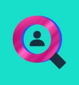 pink magnifying glass showing a human figure