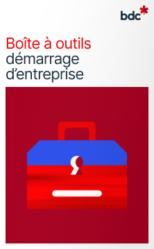 Illustration d'une boîte à outils rouge avec le texte Boîte à outils démarrage d'entreprise