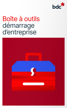  Illustration d'une boîte à outils rouge avec le texte Boîte à outils démarrage d'entreprise