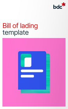 Illustration of a paper document in bright colors with text Bill of lading template