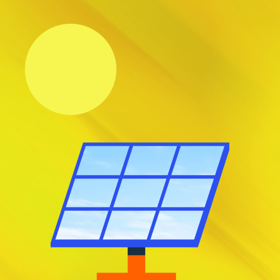 Illustration d'un panneau solaire reflétant un ciel bleu avec des nuages