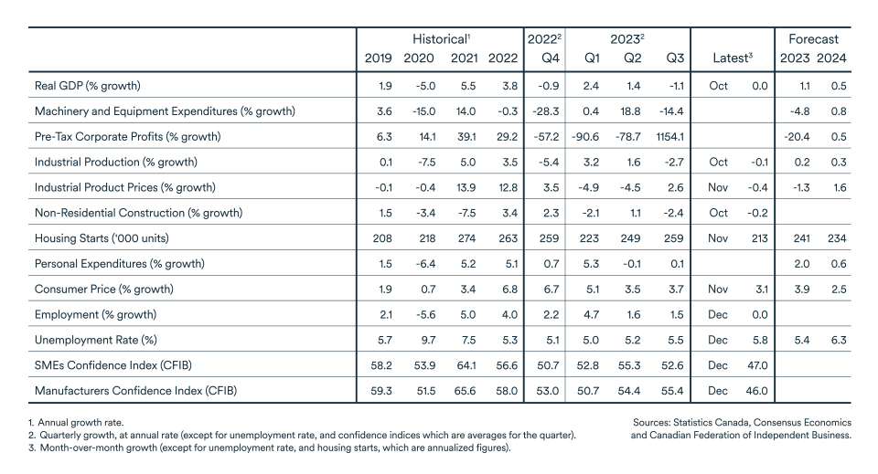 MEL January 2024 graph: Table of indicators