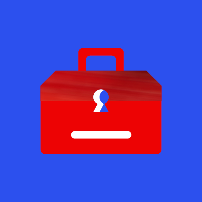 Illustration of a red toolbox on blue background