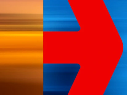 abstract coloured background with red arrow pointing right